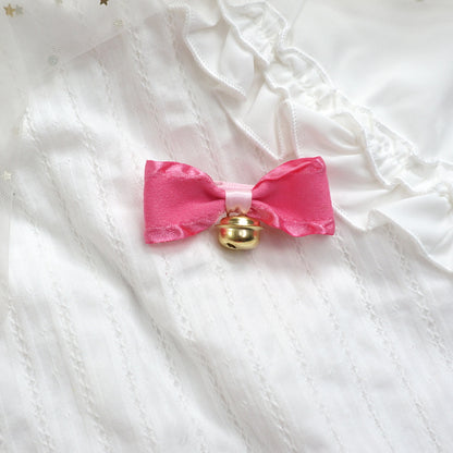 MaoJiang - Kawaii Pink Bow Hair Clip Handmade with Bell hair clip maojiang #7 - 1pc