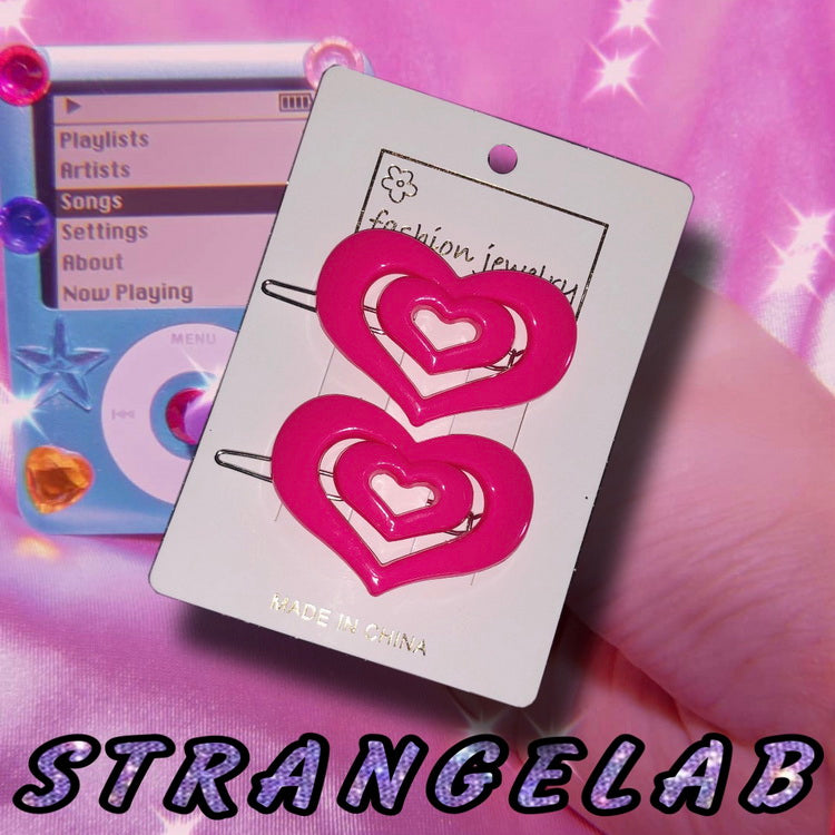 StrangeLab Decora Hair Clips | Retro Candy Color Heart Clips | Cool Girl Party Bang Clips hair clip strangelab Rose Pink - 2pcs