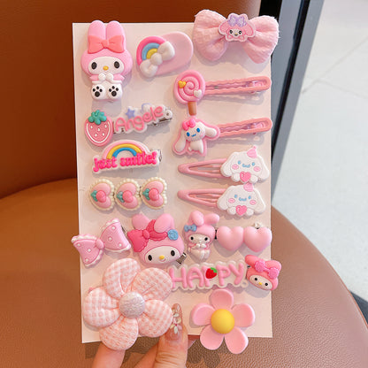 DuoFeiMao - Kawaii Kuromi Hair Accessories Set with Clip & Cartoon Elastic Band hair clip duofeimao My Melody Hair Clips 16pcs Set