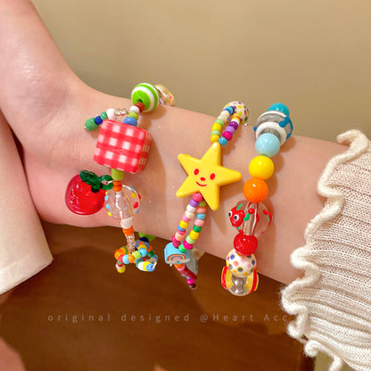 Decora Kei Bracelet – "Apple Star" Beaded bracelet Filpped Colorful Star & Color Hand-drawn & Apple's Paradise - 3pcs Set
