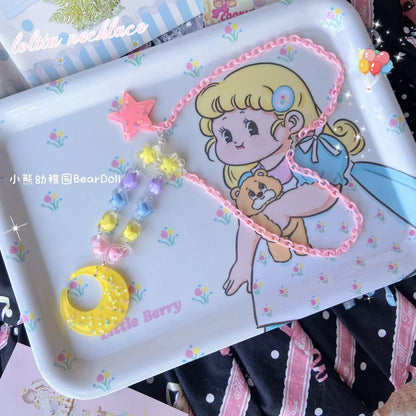Bear Doll Dopamine Moon Necklace | Kawaii Beaded Sequin Necklace necklace Bear Doll