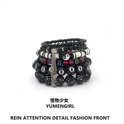 YUMENGIRL - Kawaii Decora Dopamine Bracelet with Candy Colors & Star Charms bracelet YUMENGIRL Black Bracelet Set