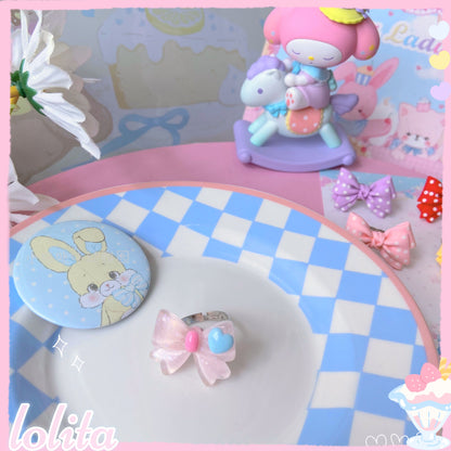 Bear Doll - Decora Kei Bow Ring ring Bear Doll Glitter Pink