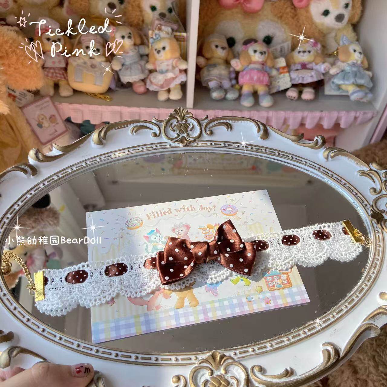 Bear Doll - Kawaii Polka Dot Bow Choker necklace Bear Doll Brown