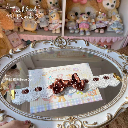 Bear Doll - Kawaii Polka Dot Bow Choker necklace Bear Doll Brown