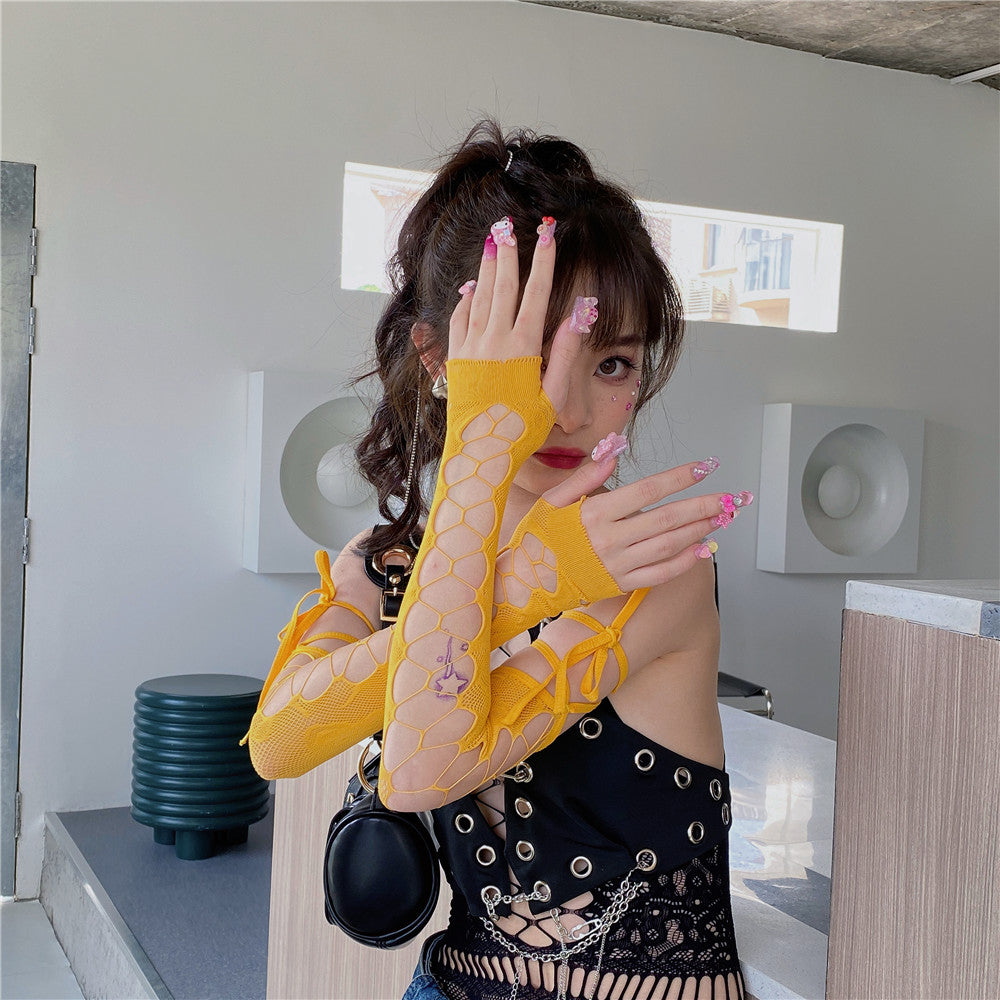 LET ME SEE Cross Strap Arm Sleeves | Multicolor Hollow-Out Sleeves sleeves Land Decora Yellow