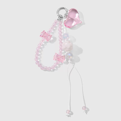 Sweet Pink Bunny Heart Phone Charm Keychain keychain really cute Pink Plastic Heart Keychain