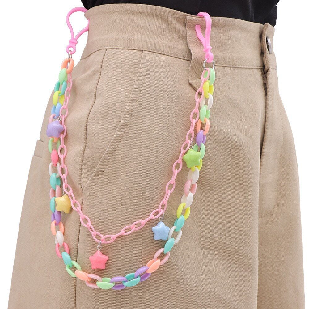 Dopamine Color Star Chain Pants Chain chain really cute Pastel Star Double-layer Chain