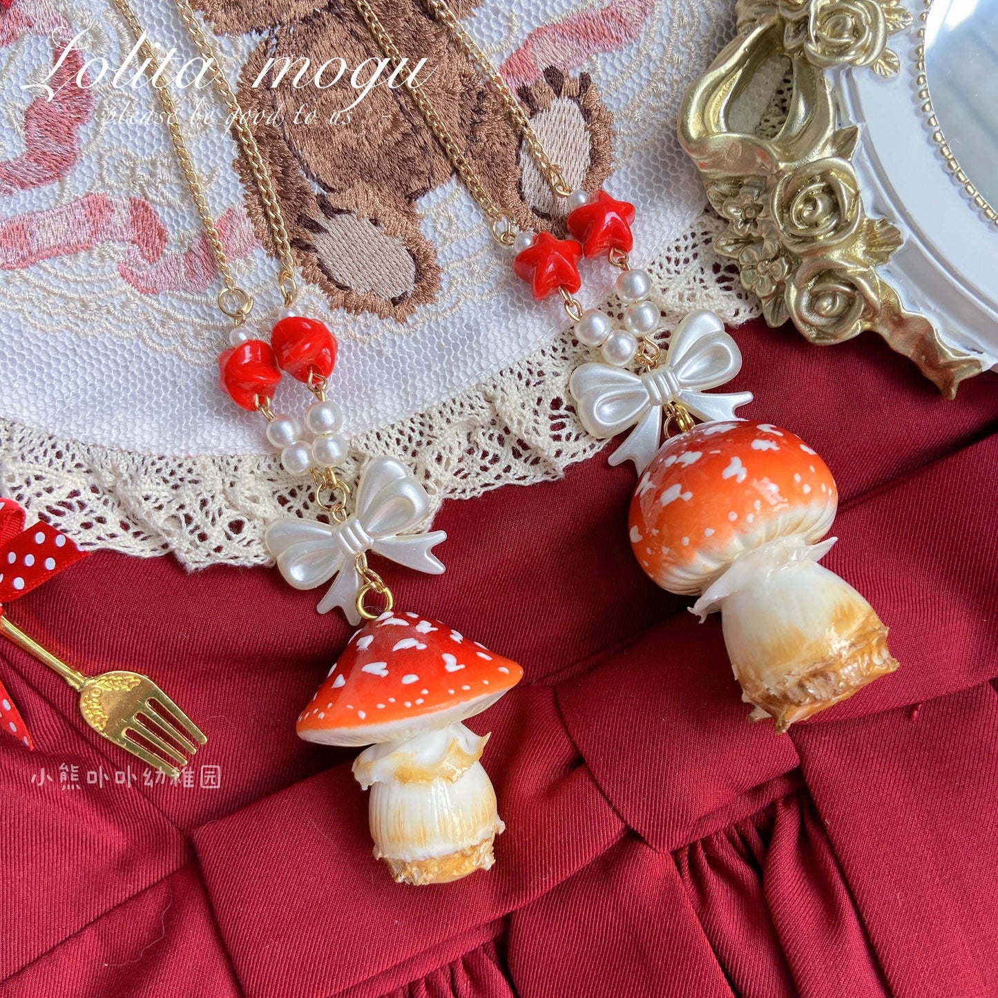 Bear Doll Mushroom Necklace | Decora Kei Handmade Resin Charm necklace Bear Doll