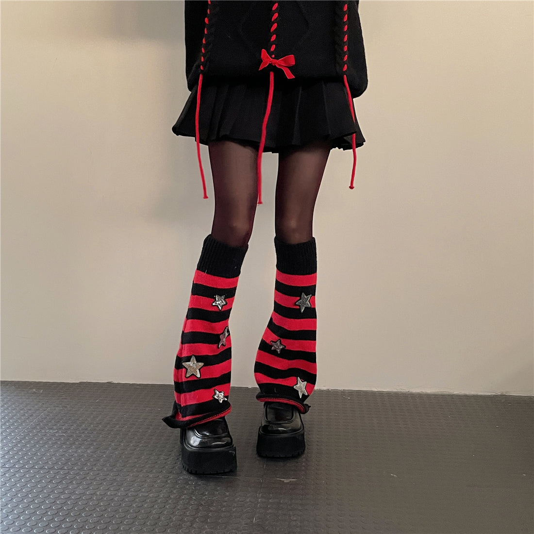 LET ME SEE - Y2K Star Stripe Leg Warmers Stacked Socks leg warmmers let me see Red Stripe