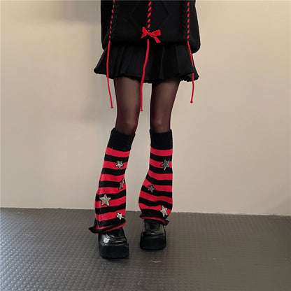 LET ME SEE - Y2K Star Stripe Leg Warmers Stacked Socks leg warmmers let me see Red Stripe