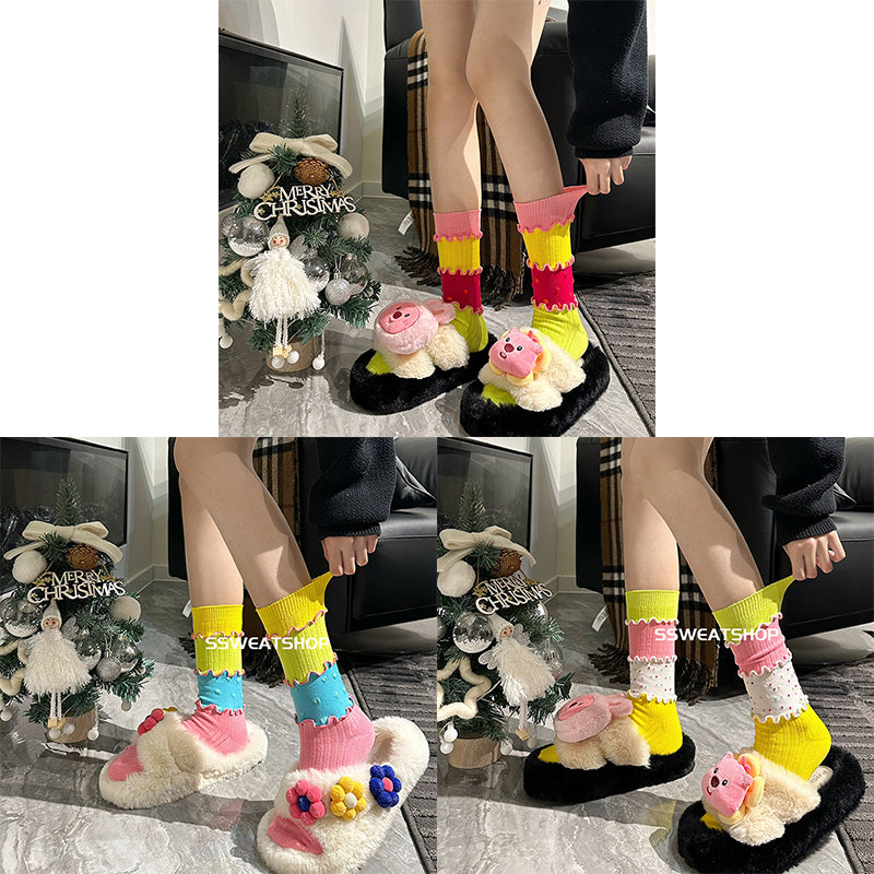 SSWEAT Dopamine Patchwork Dot Socks | Layered Decora Kei Socks socks SSWEAT 3 Pairs (One Color Each)