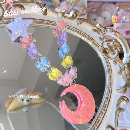 Bear Doll Dopamine Moon Necklace | Kawaii Beaded Sequin Necklace necklace Bear Doll