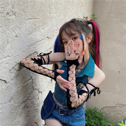 LET ME SEE Cross Strap Arm Sleeves | Multicolor Hollow-Out Sleeves sleeves Land Decora Black