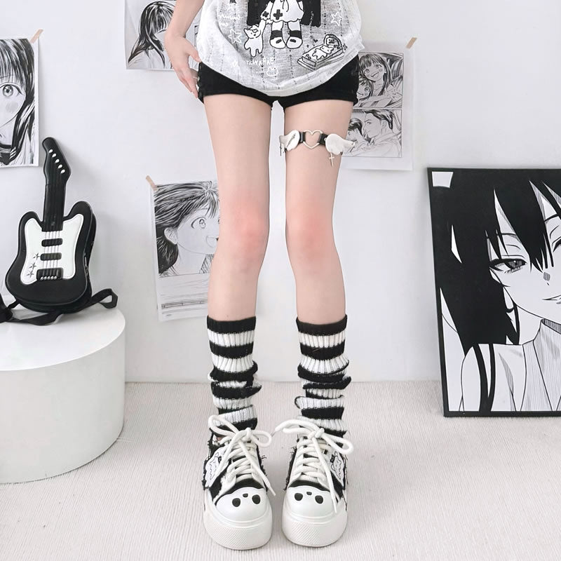 2 Bears - Striped Bone Leg Warmers for Alt Girls & JK Fall Vibes