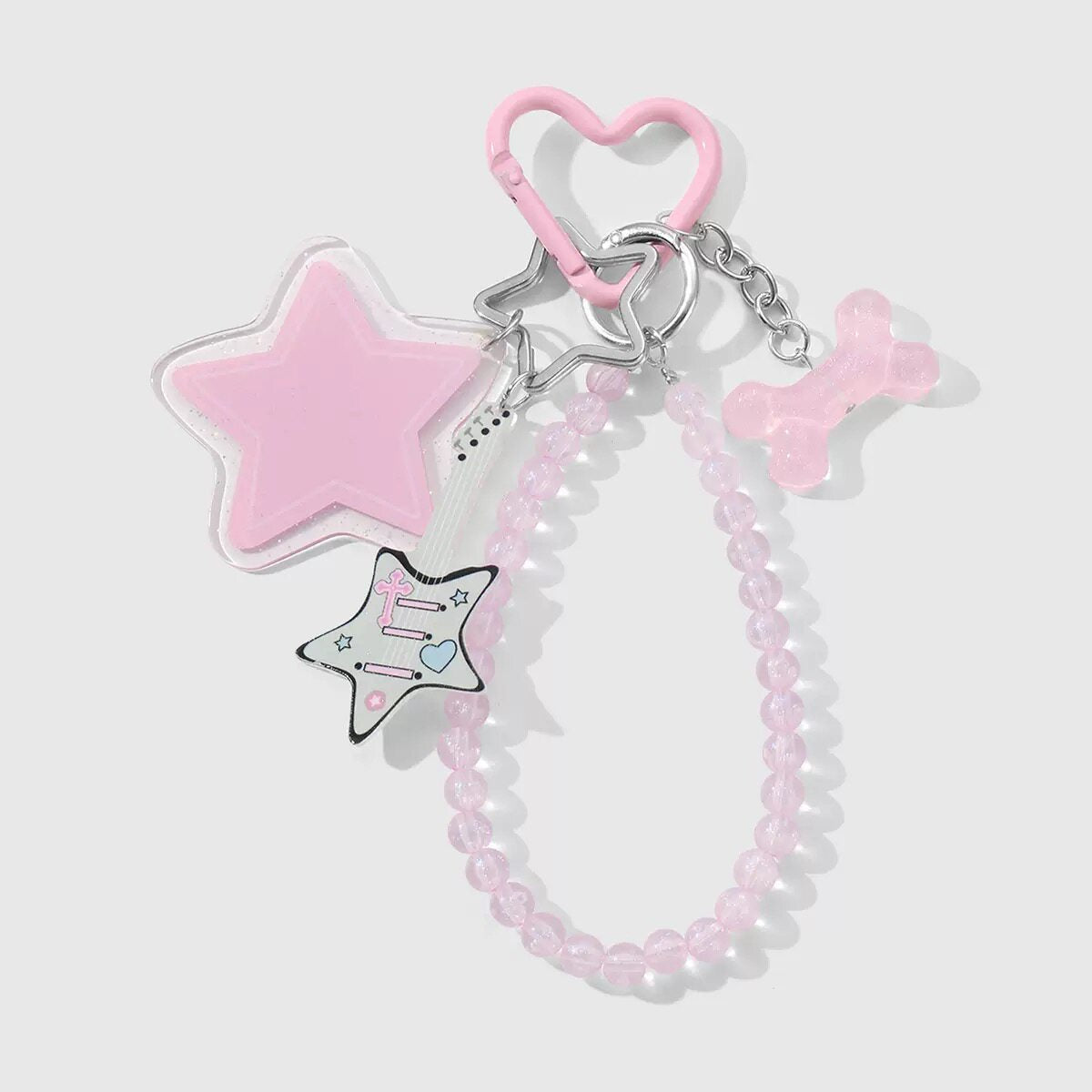 Sweet Pink Bunny Heart Phone Charm Keychain keychain really cute Pink Star Bone Keychain