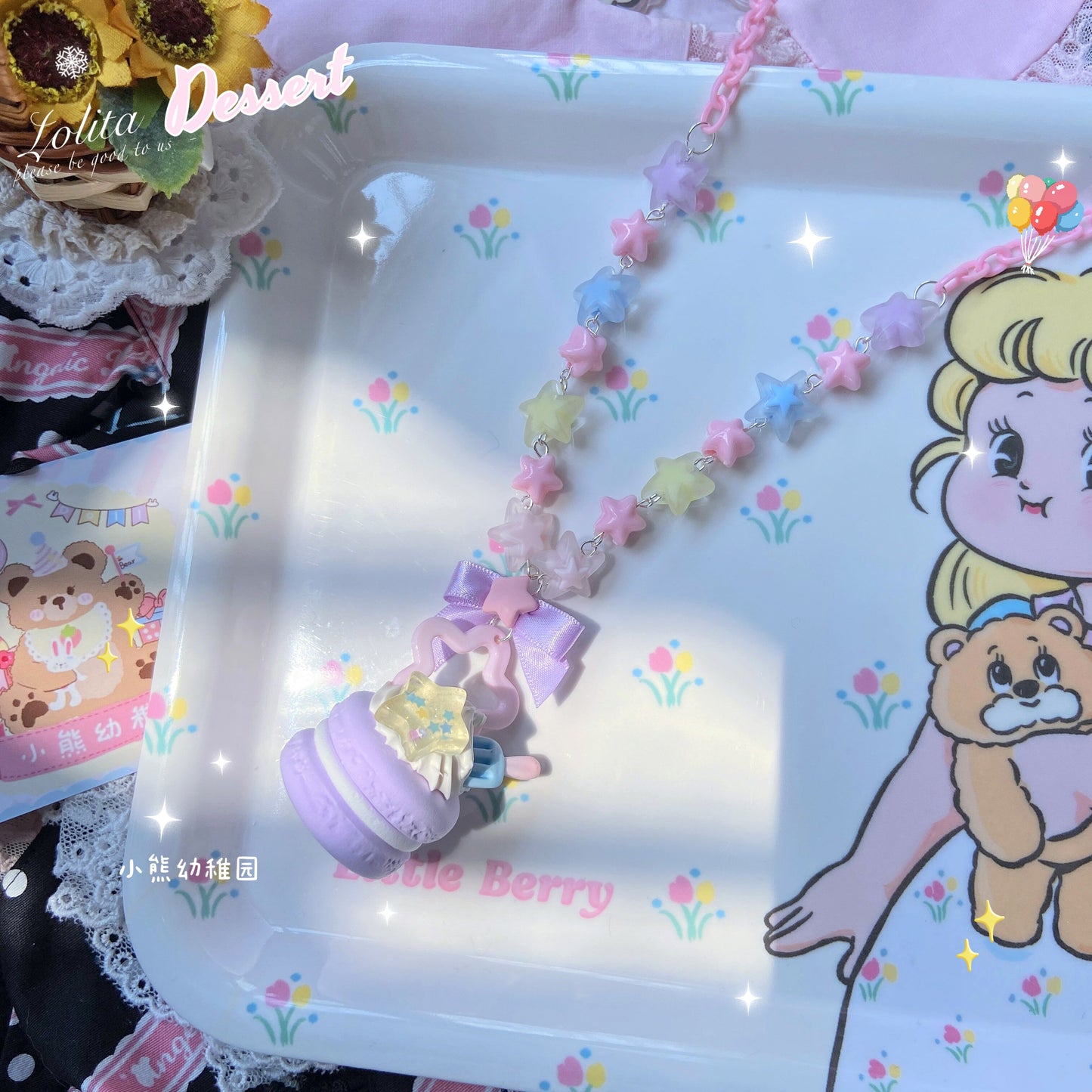 Bear Doll Kawaii Necklace | Macaron Sweet Dessert Necklace necklace Bear Doll Purple