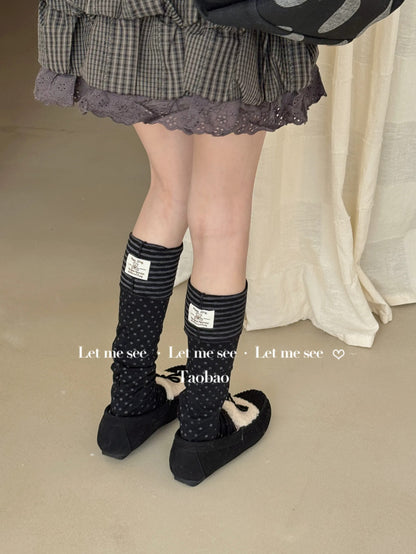 LET ME SEE - Polka Dot & Stripe Slouch Leg Warmers socks let me see Black