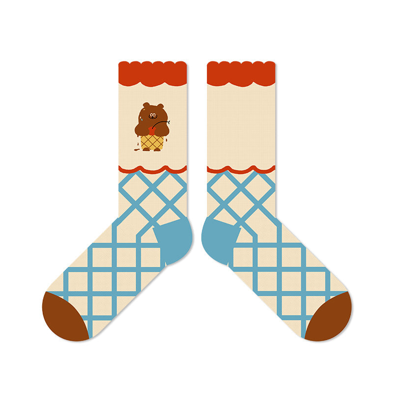 TaoLeSi - Kawaii Cartoon Ruffle Socks sock TaoLeSi Ice Cream Bear - 1 Pair