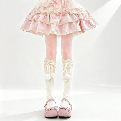 2 Bears - Y2K Faux Fur Leg Warmers Socks leg warmmers 2 bears Ivory Pom-Pom Calf Socks