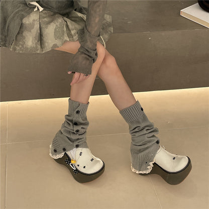 LET ME SEE Button Leg Warmers | Multicolor Knit Leg Covers leg warmmers let me see Light Grey