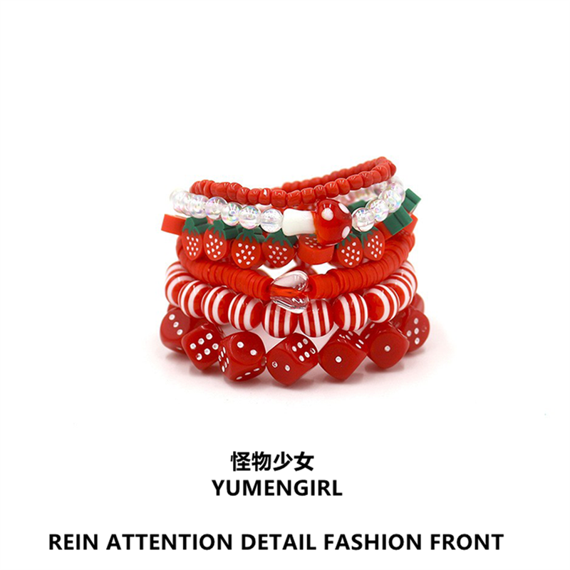 YUMENGIRL - Kawaii Decora Dopamine Bracelet with Candy Colors & Star Charms bracelet YUMENGIRL Red Bracelet Set