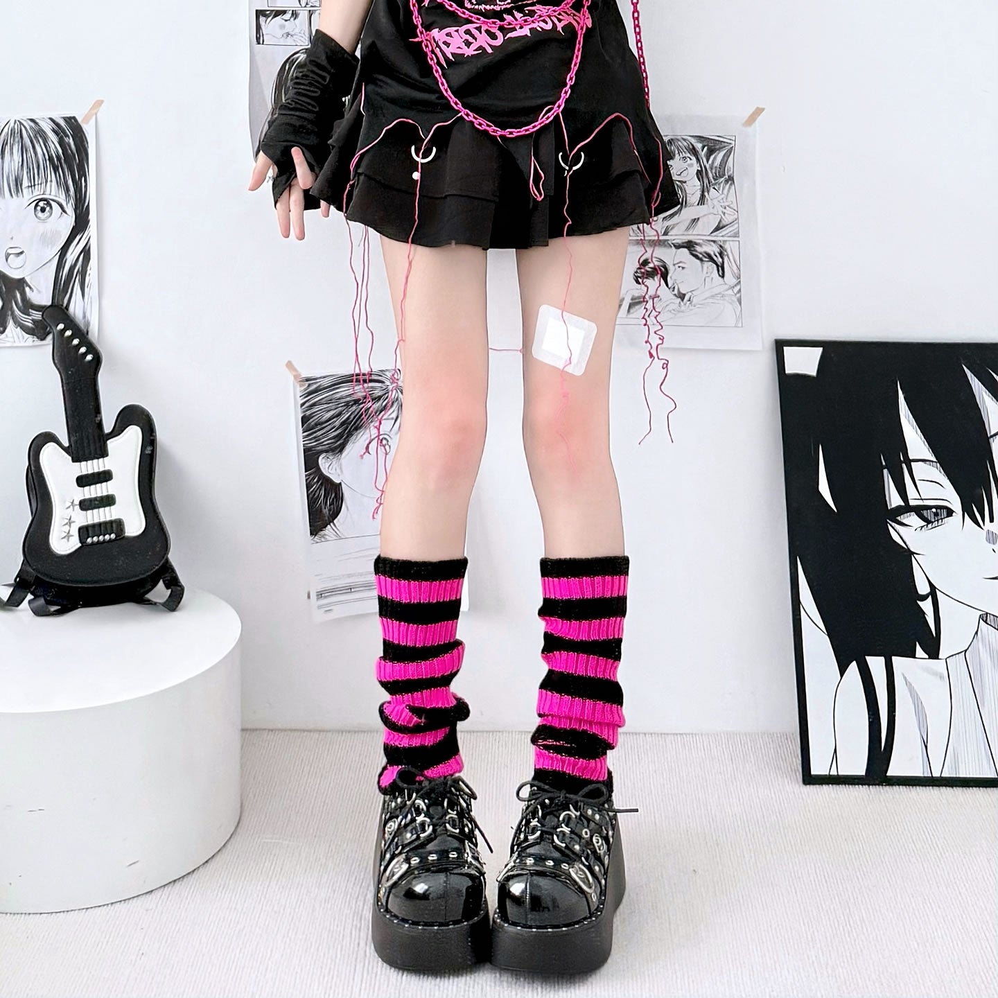 2 Bears - Striped Bone Leg Warmers for Alt Girls & JK Fall Vibes