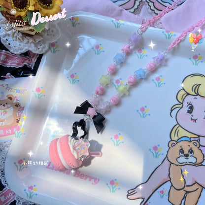 Bear Doll Kawaii Necklace | Macaron Sweet Dessert Necklace necklace Bear Doll Black Pink