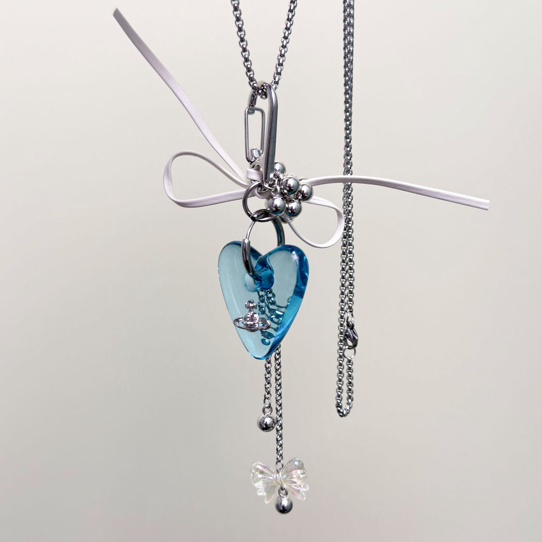 Kiwi Store - Y2K Clear Heart Pendant Necklace necklace kiwi store Blue Pendant Necklace