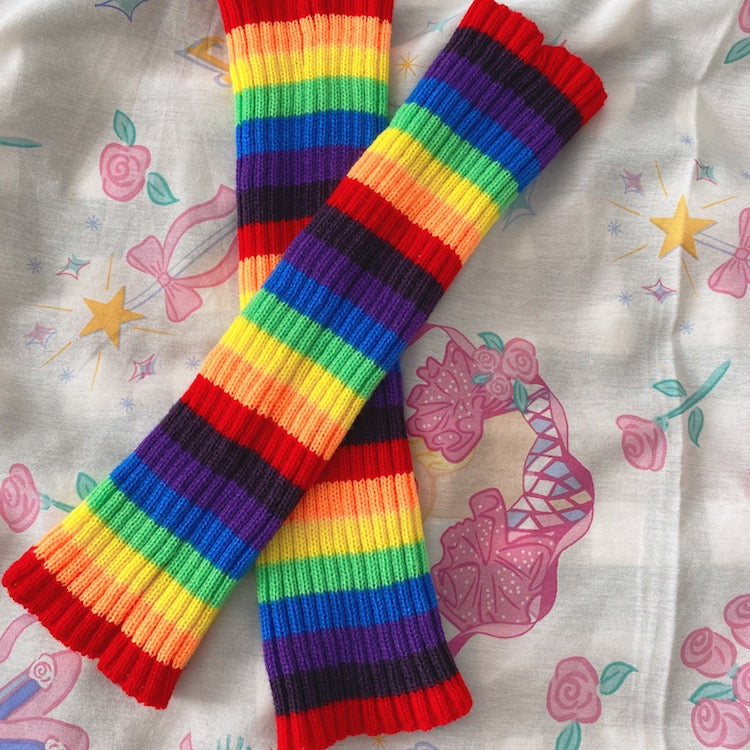 BunnyBunnyGun - Decora Kei Colorblock Knit Leg Warmers leg warmmers bunnybunnygun Rainbow Color