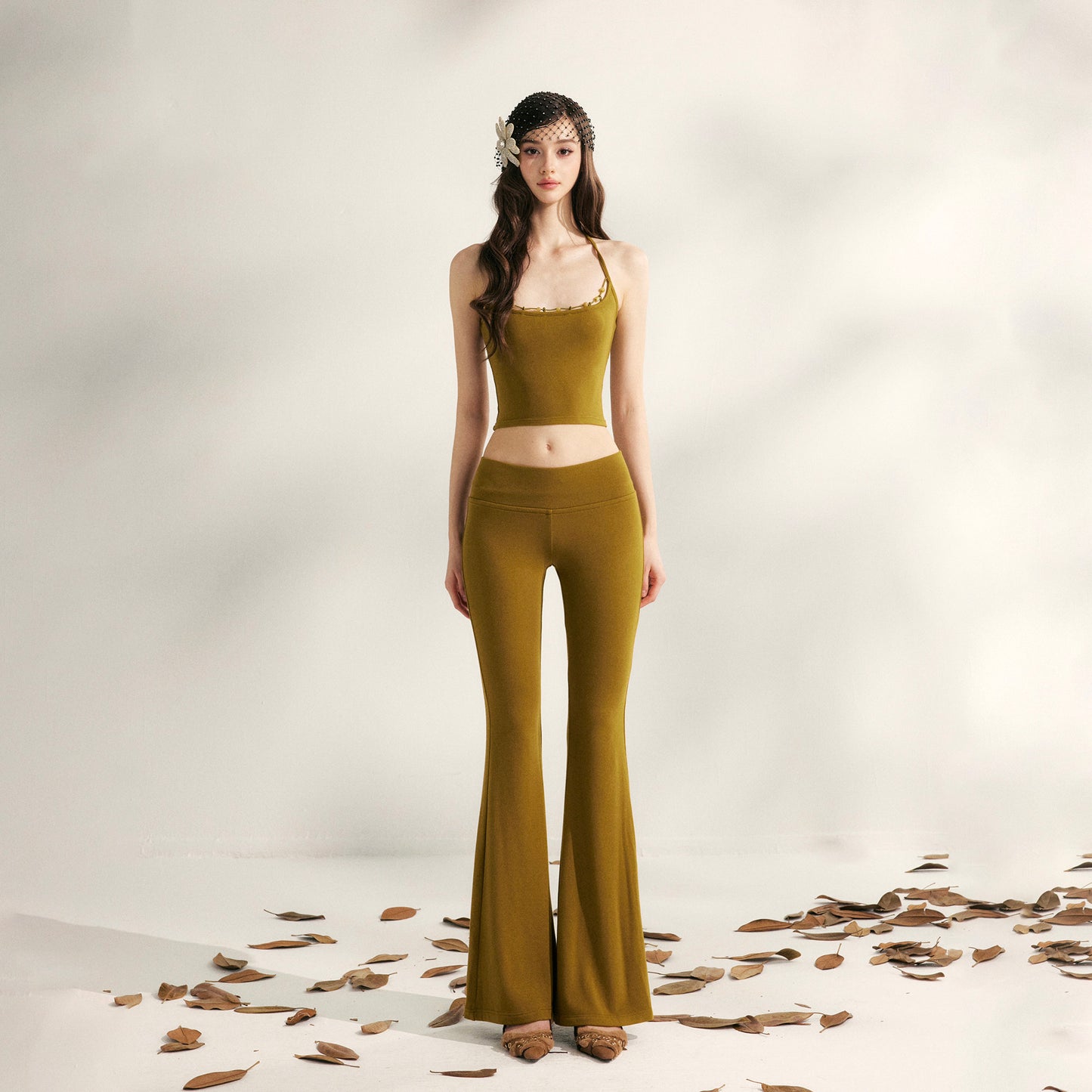 YZZI HE - Lazy Weekend Beaded Knit Two-Piece Set set YZZI HE Green Pants S