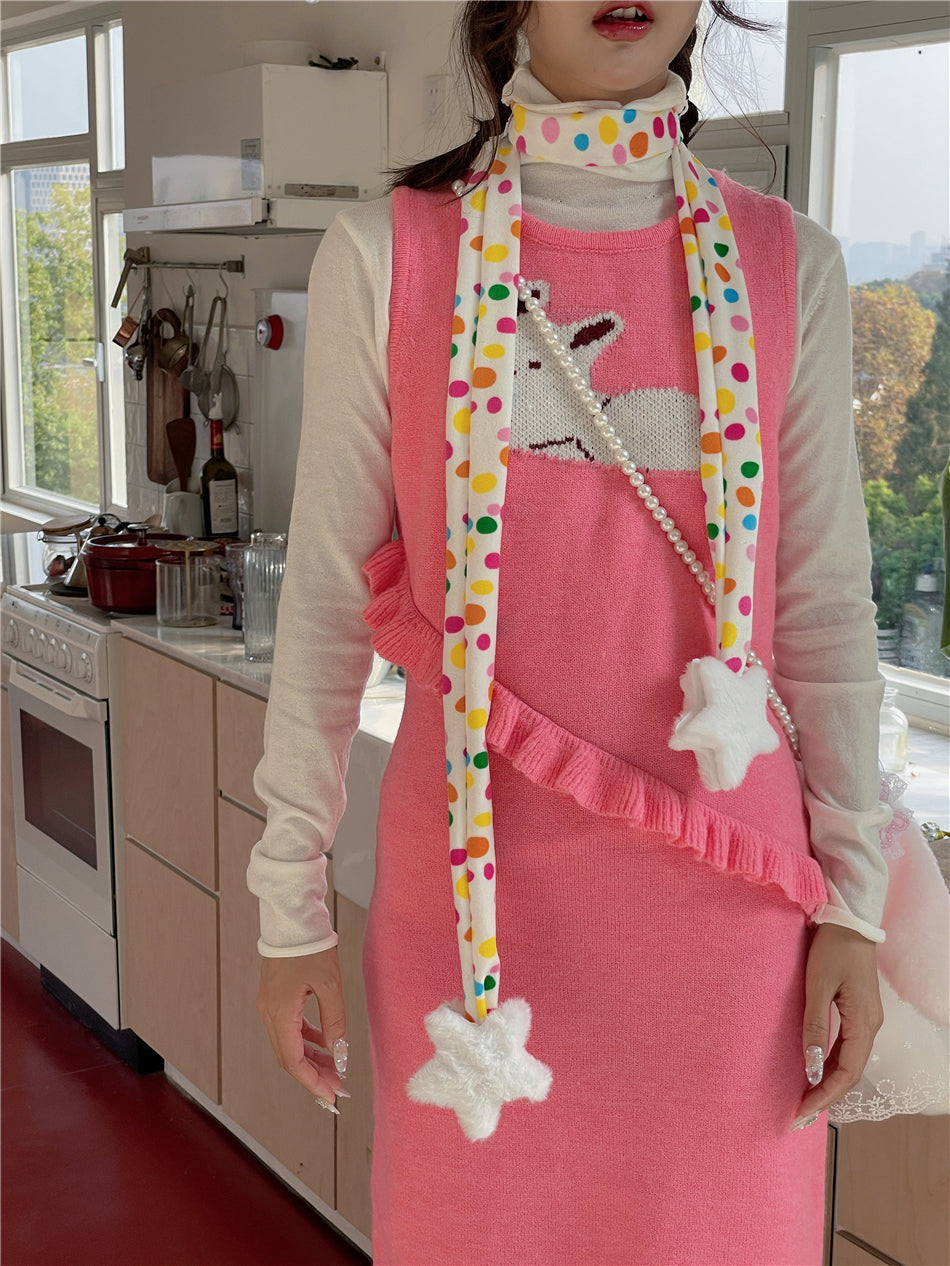 LET ME SEE - Harajuku Punk Striped Skinny Scarf scarf let me see Fuzzy Polka Dots