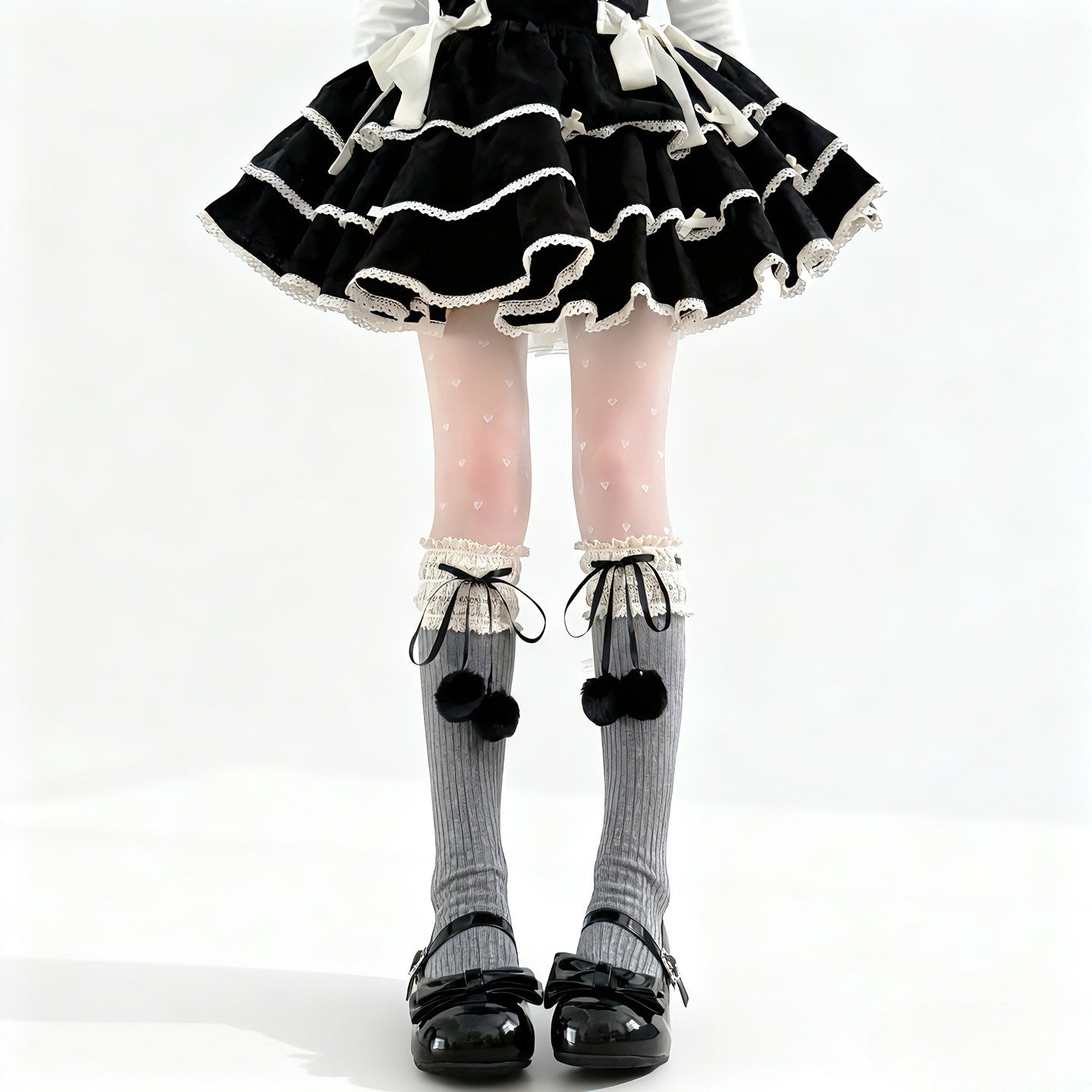 2 Bears - Y2K Faux Fur Leg Warmers Socks leg warmmers 2 bears Gray Pom-Pom Calf Socks