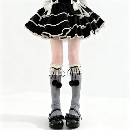 2 Bears - Y2K Faux Fur Leg Warmers Socks leg warmmers 2 bears Gray Pom-Pom Calf Socks