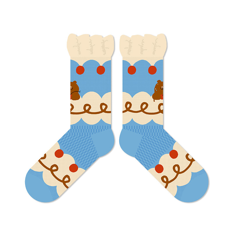 TaoLeSi - Kawaii Cartoon Ruffle Socks sock TaoLeSi Creamy Chocolate Bear - 1 Pair