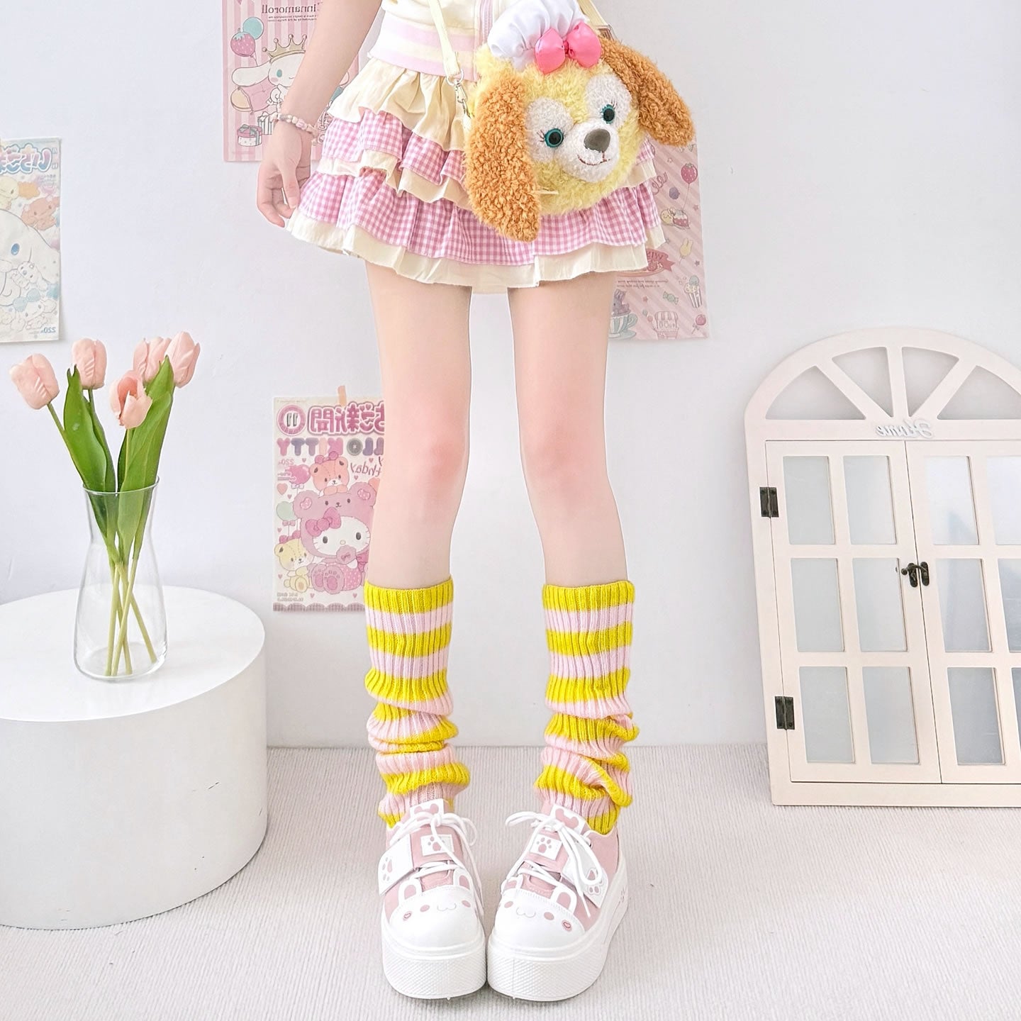 2 Bears - Striped Bone Leg Warmers for Alt Girls & JK Fall Vibes