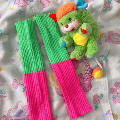 BunnyBunnyGun - Decora Kei Colorblock Knit Leg Warmers leg warmmers bunnybunnygun Green-Pink