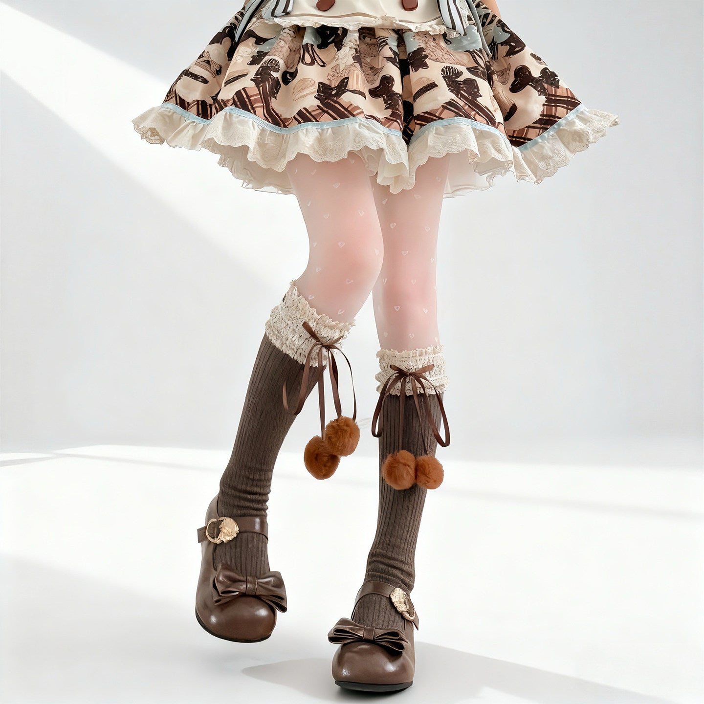 2 Bears - Y2K Faux Fur Leg Warmers Socks leg warmmers 2 bears Milk Tea Pom-Pom Calf Socks