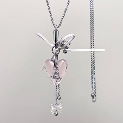 Kiwi Store - Y2K Clear Heart Pendant Necklace necklace kiwi store Pink Pendant Necklace
