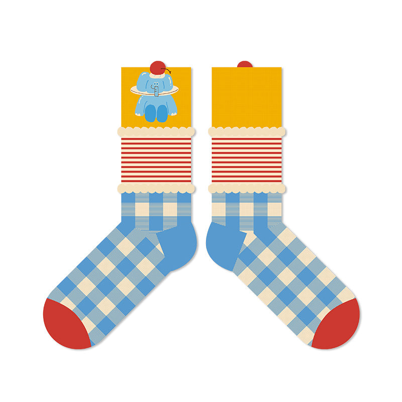 TaoLeSi - Kawaii Cartoon Ruffle Socks sock TaoLeSi Blue Pudding Elephant - 1 Pair