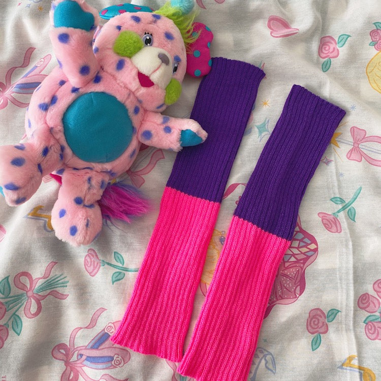 BunnyBunnyGun - Decora Kei Colorblock Knit Leg Warmers leg warmmers bunnybunnygun Purple-Pink