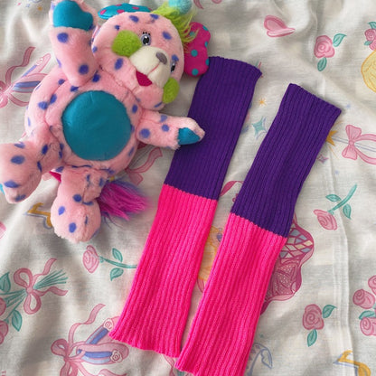 BunnyBunnyGun - Decora Kei Colorblock Knit Leg Warmers leg warmmers bunnybunnygun Purple-Pink