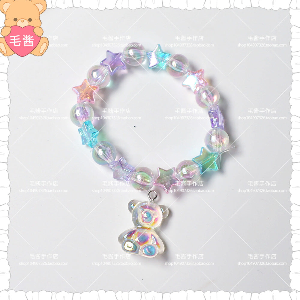 Maojiang Star Strawberry Bear Bracelet | Decora Beaded Accessory bracelet maojiang Bear & Pink-Blue-Purple Star Bracelet (1 piece)