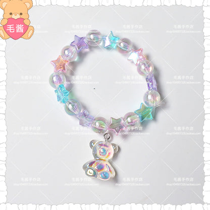 Maojiang Star Strawberry Bear Bracelet | Decora Beaded Accessory bracelet maojiang Bear & Pink-Blue-Purple Star Bracelet (1 piece)