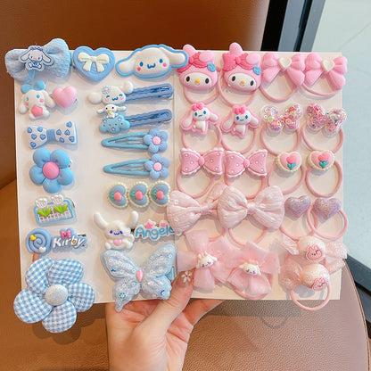 DuoFeiMao - Kawaii Kuromi Hair Accessories Set with Clip & Cartoon Elastic Band hair clip duofeimao Cinnamoroll + My Melody Hair Ties & Clips 36pcs Set