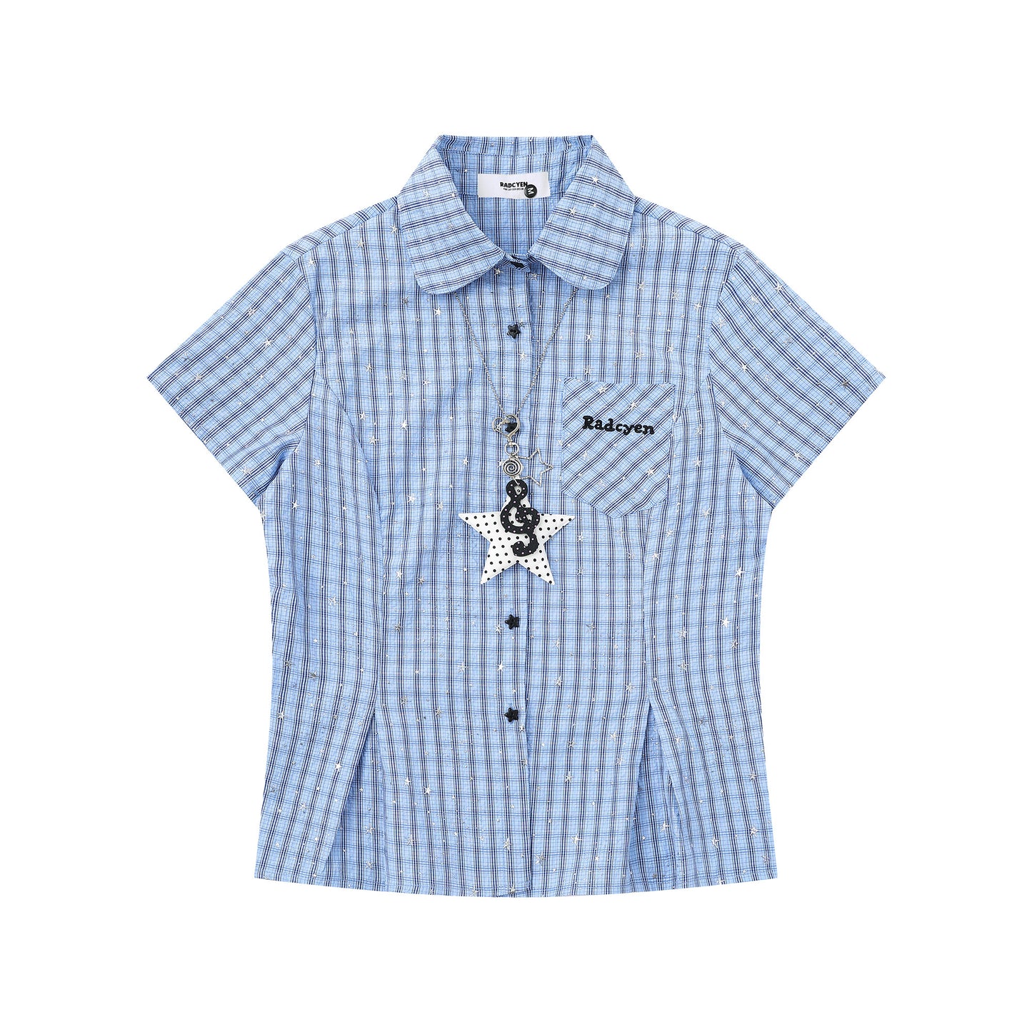 Languid Park - Star Plaid Cropped Shirt with Necklace shirt Languid Park Blue S