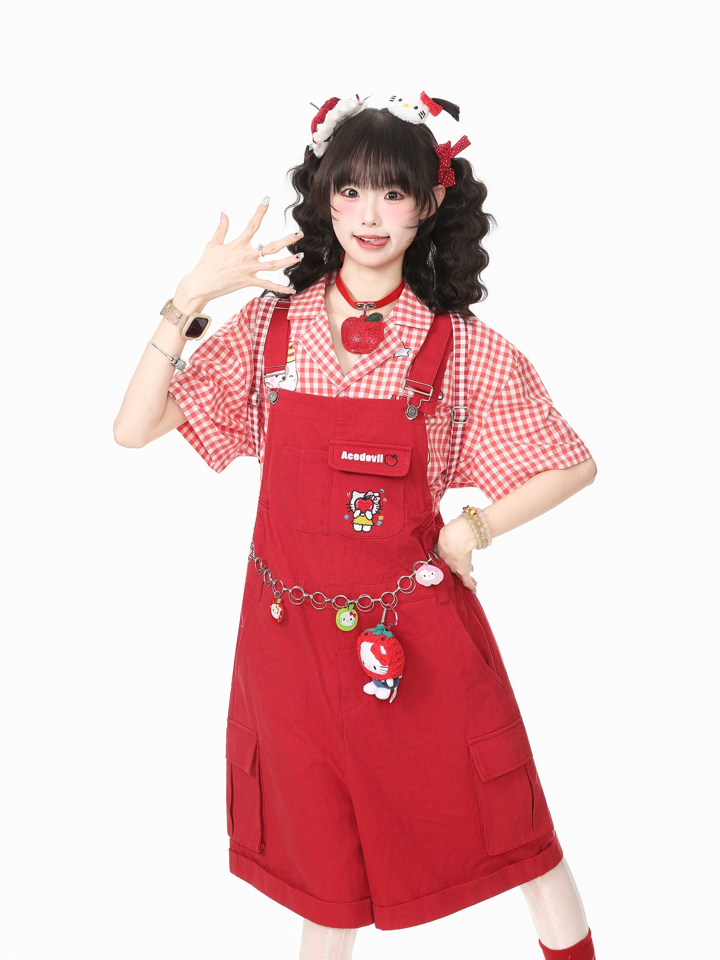 Languid Park - Red Cat Embroidered Denim Overalls overall Languid Park