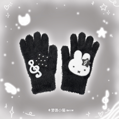 Miffy Rabbit Kawaii Plush Winter Gloves | Cute Character Finger Gloves