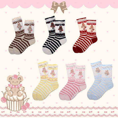 Roji Roji - Brown Bear Cake Cotton Lolita Socks socks Roji Roji