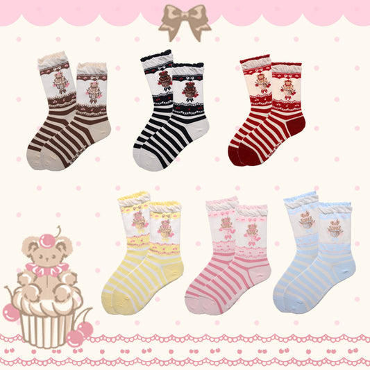 Roji Roji - Brown Bear Cake Cotton Lolita Socks socks Roji Roji